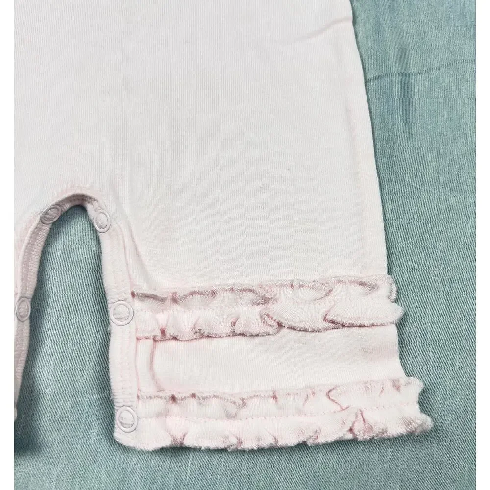 Hartstrings Baby Pink Ruffle Romper & Hat Set 6M Cotton NWOT Vintage Girl READ
